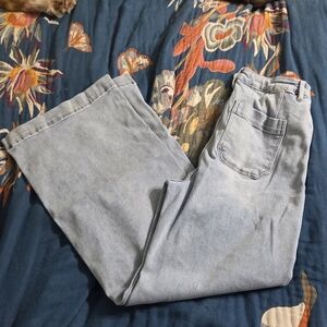 Classic High-Rise Light Wash Flare Leg Women's Jeans With Light Distressing